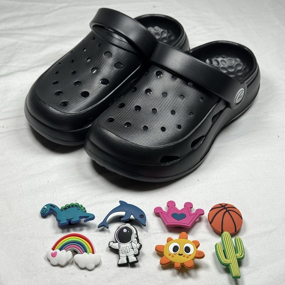 Kids Black Clogs Size 11 Toddler Slip On‎ Sandals Charms Lightweight Shoes